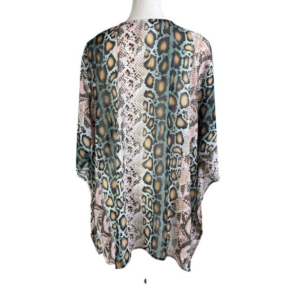 Adrienne Snake Python Print Chiffon Sheer Oversized Poncho Tunic Blouse - Picture 3 of 11